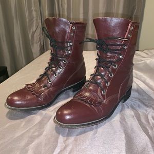 Leather Justine Lace up fringe roper boots